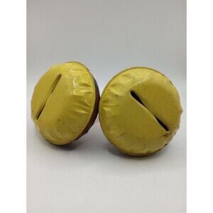 Vintage Matching Yellow Tin Litho Party Noise Makers Toys USA Lot of 2